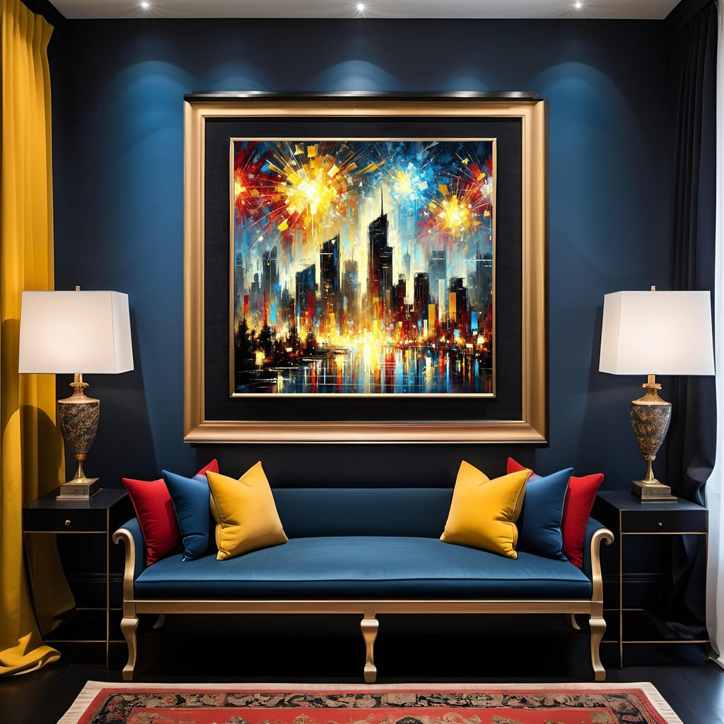Independence Day Fireworks Abstract Print: Fourth of July Cityscape Wall Art Gift Idea (Digital Download)