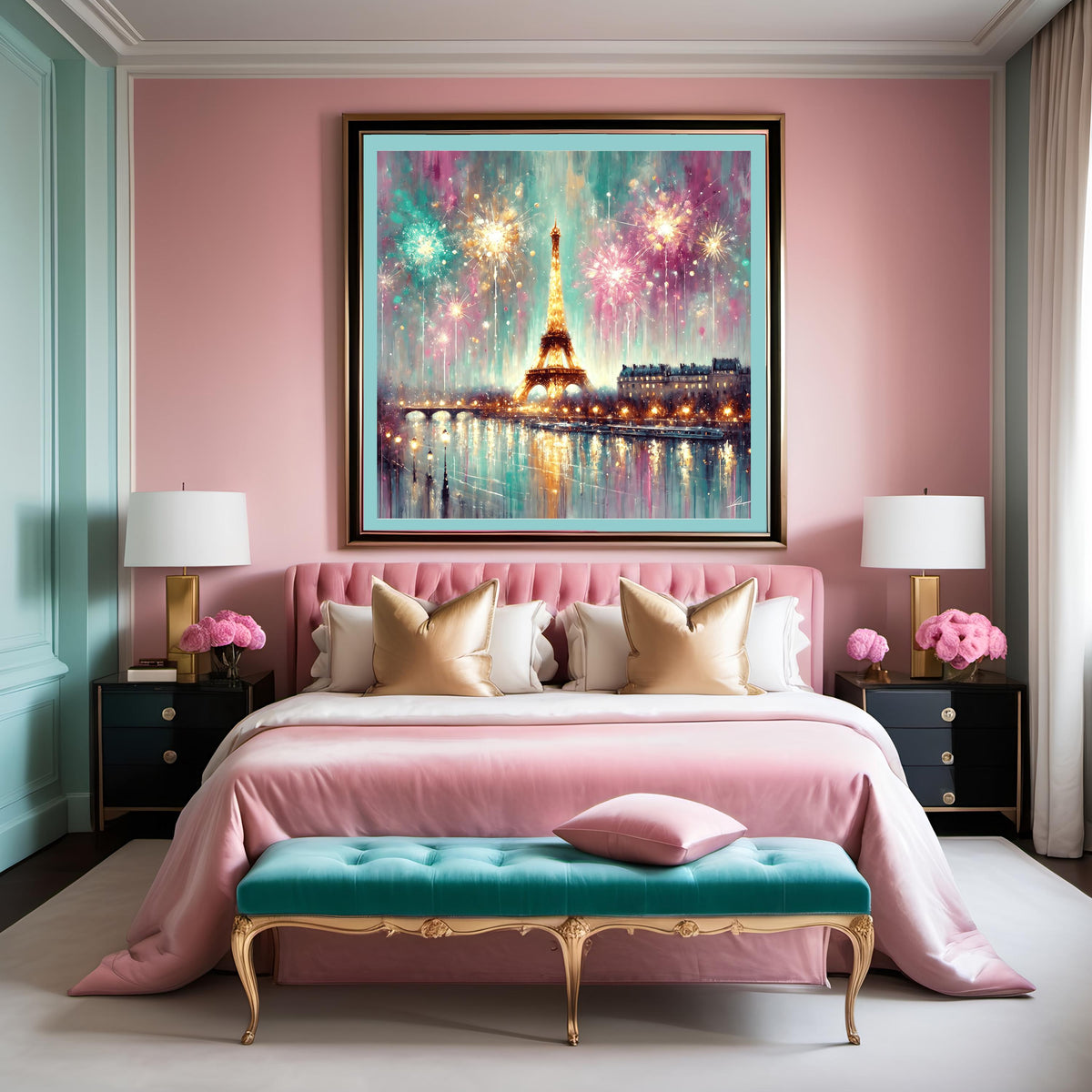 Paris Fireworks Art Eiffel Tower Celebration: Romantic New Years Eve Wall Decor (Digital Download)