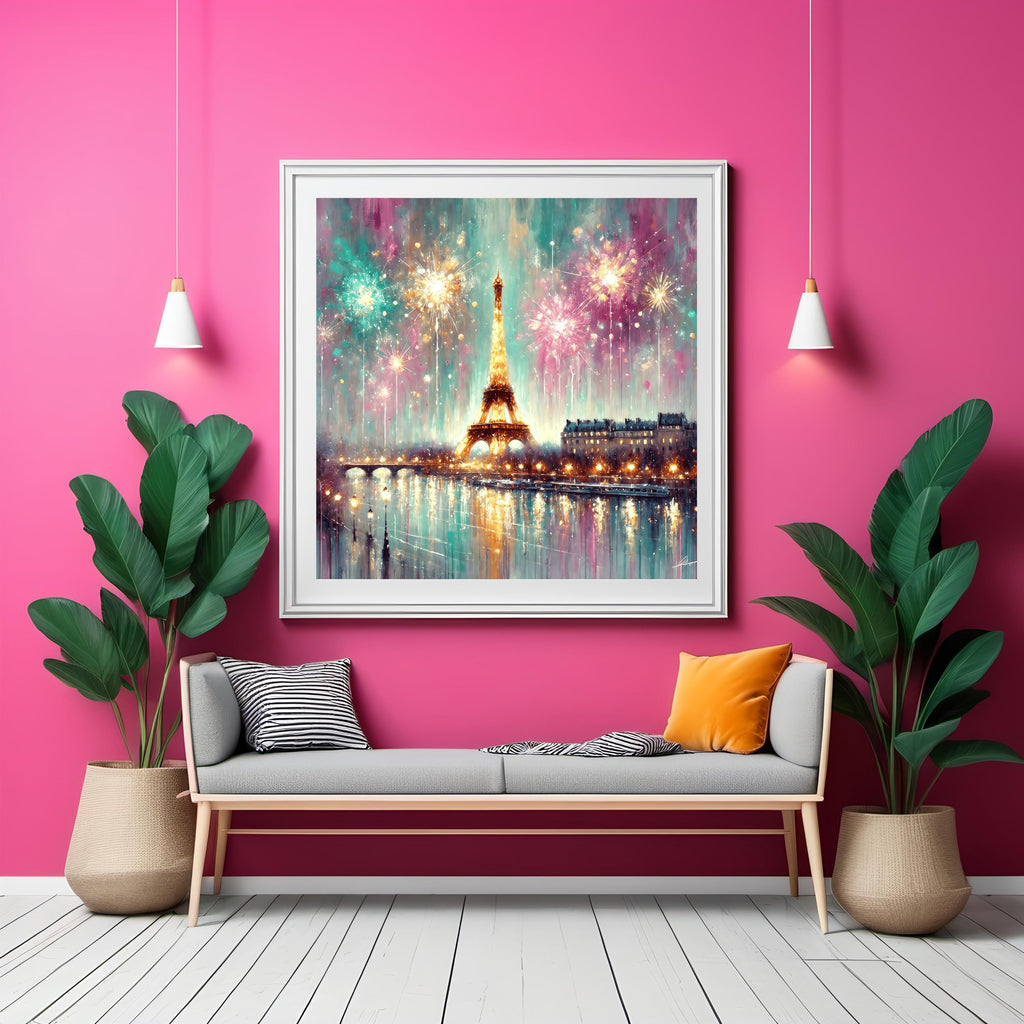 Paris Fireworks Art Eiffel Tower Celebration: Romantic New Years Eve Wall Decor (Digital Download)