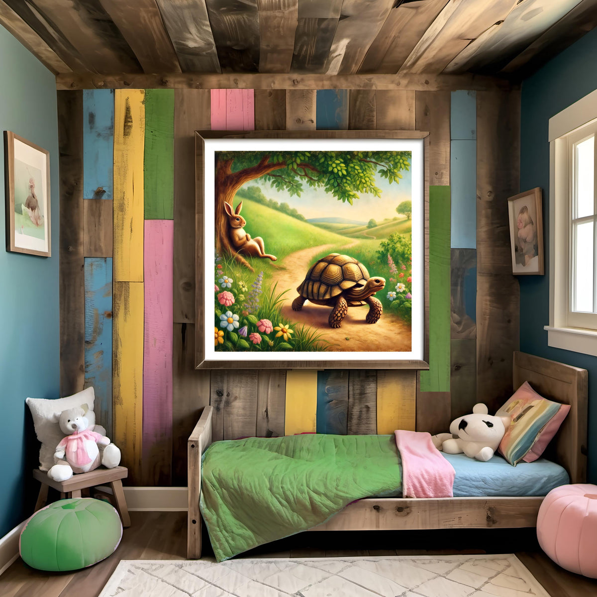 Tortoise and Hare Storybook Art: Whimsical Nursery Print (Digital Download)