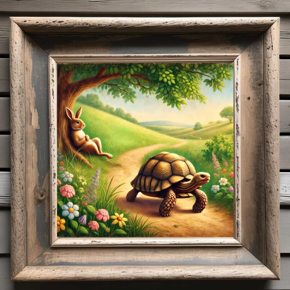 Tortoise and Hare Storybook Art: Whimsical Nursery Print (Digital Download)