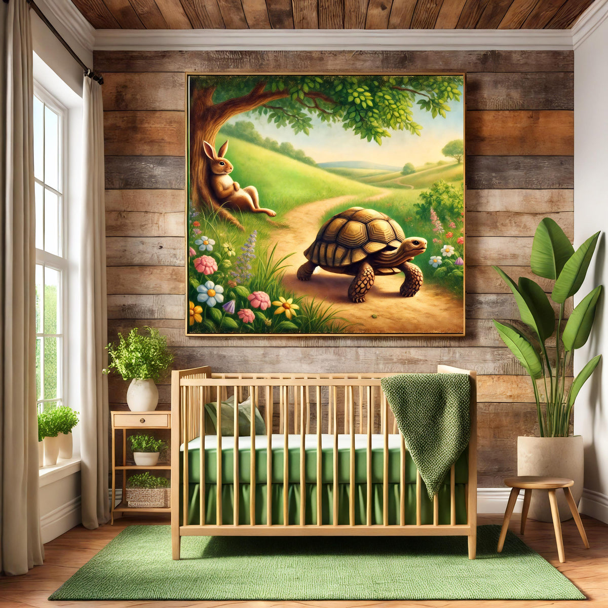 Tortoise and Hare Storybook Art: Whimsical Nursery Print (Digital Download)