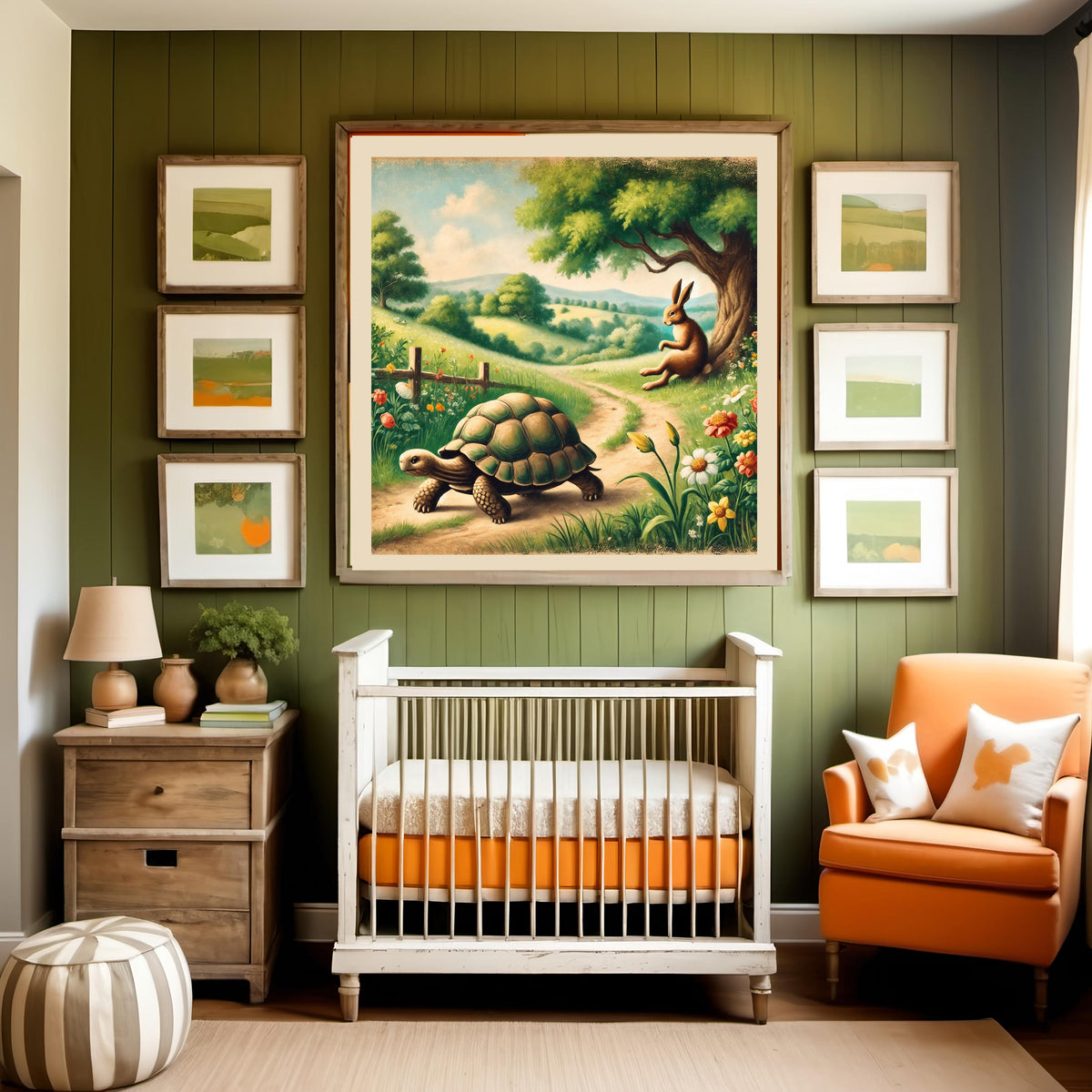 Tortoise and Hare Vintage Storybook Art: Whimsical Nursery Print (Digital Download)