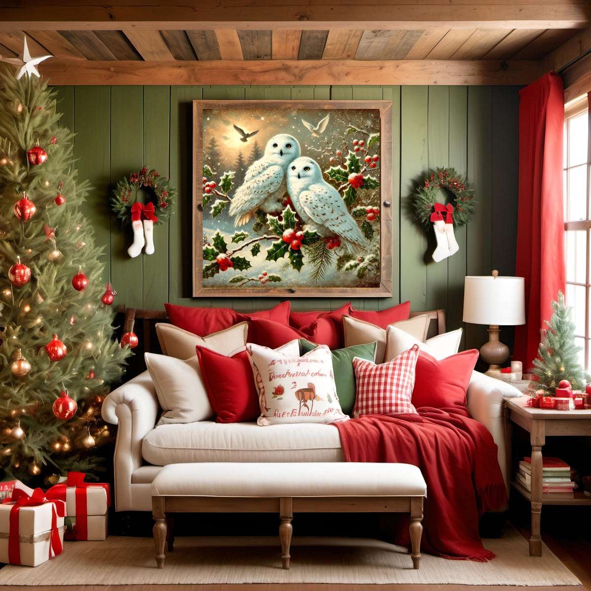 Vintage Snowy Owl Christmas Print: Holly Branch Holiday Art (Digital Download)