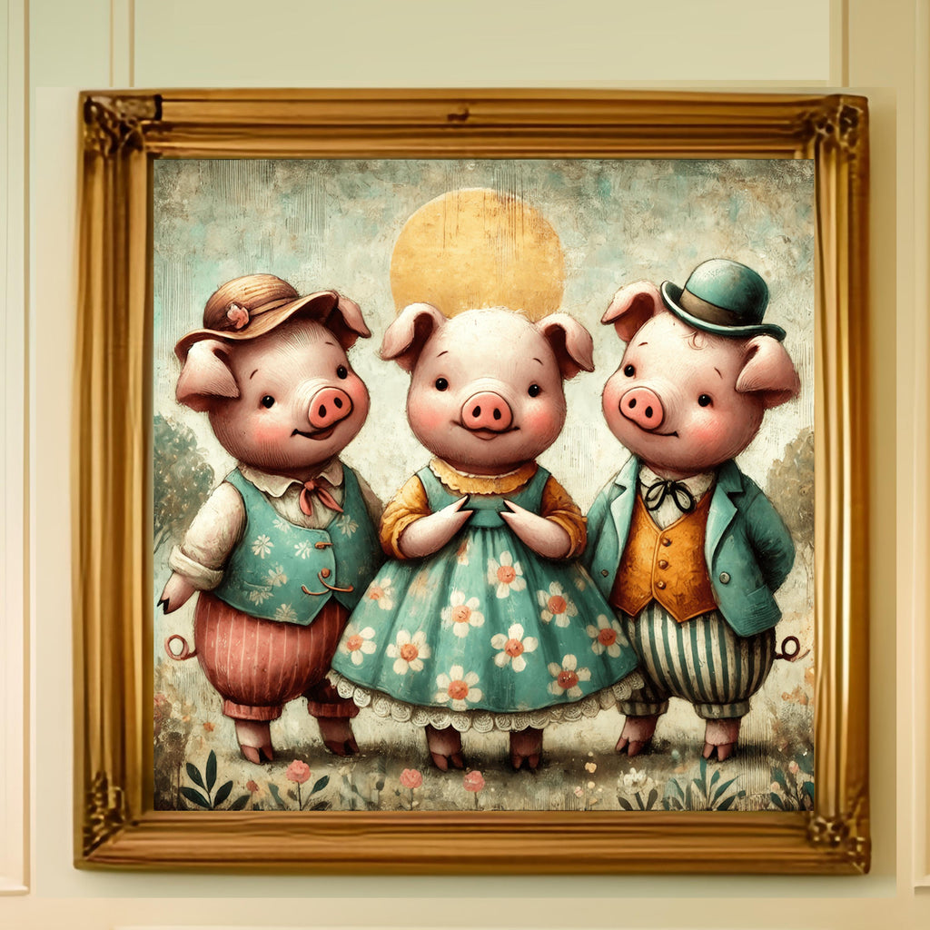Three Little Pigs Vintage Print: Whimsical Nursery Rhyme Art (Digital Download)