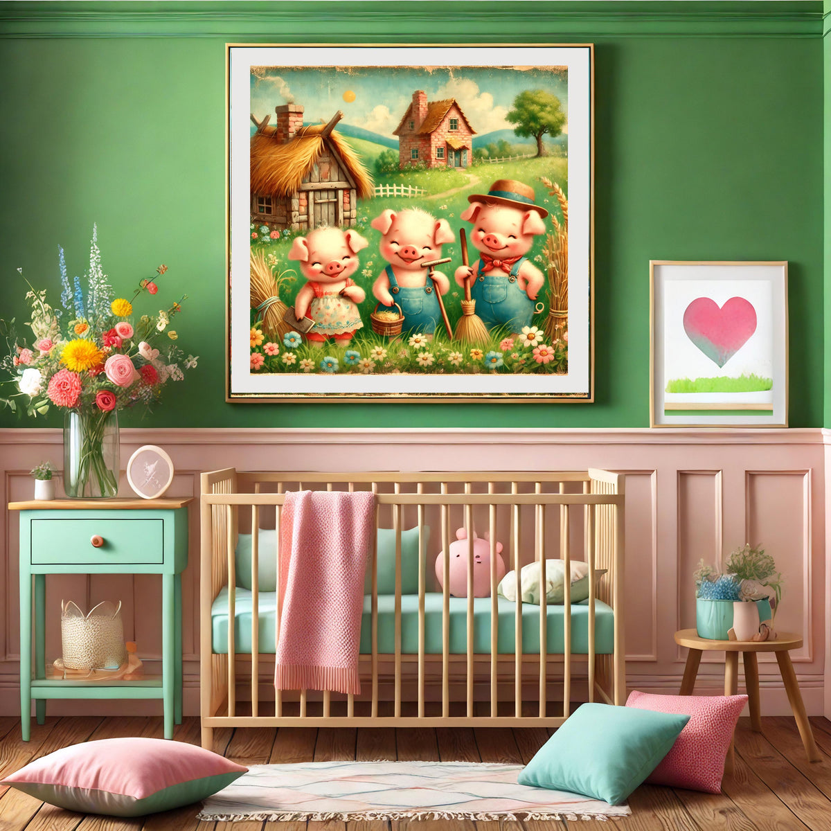 Three Little Pigs Vintage Nursery Print: Storybook Wall Art (Digital Download)