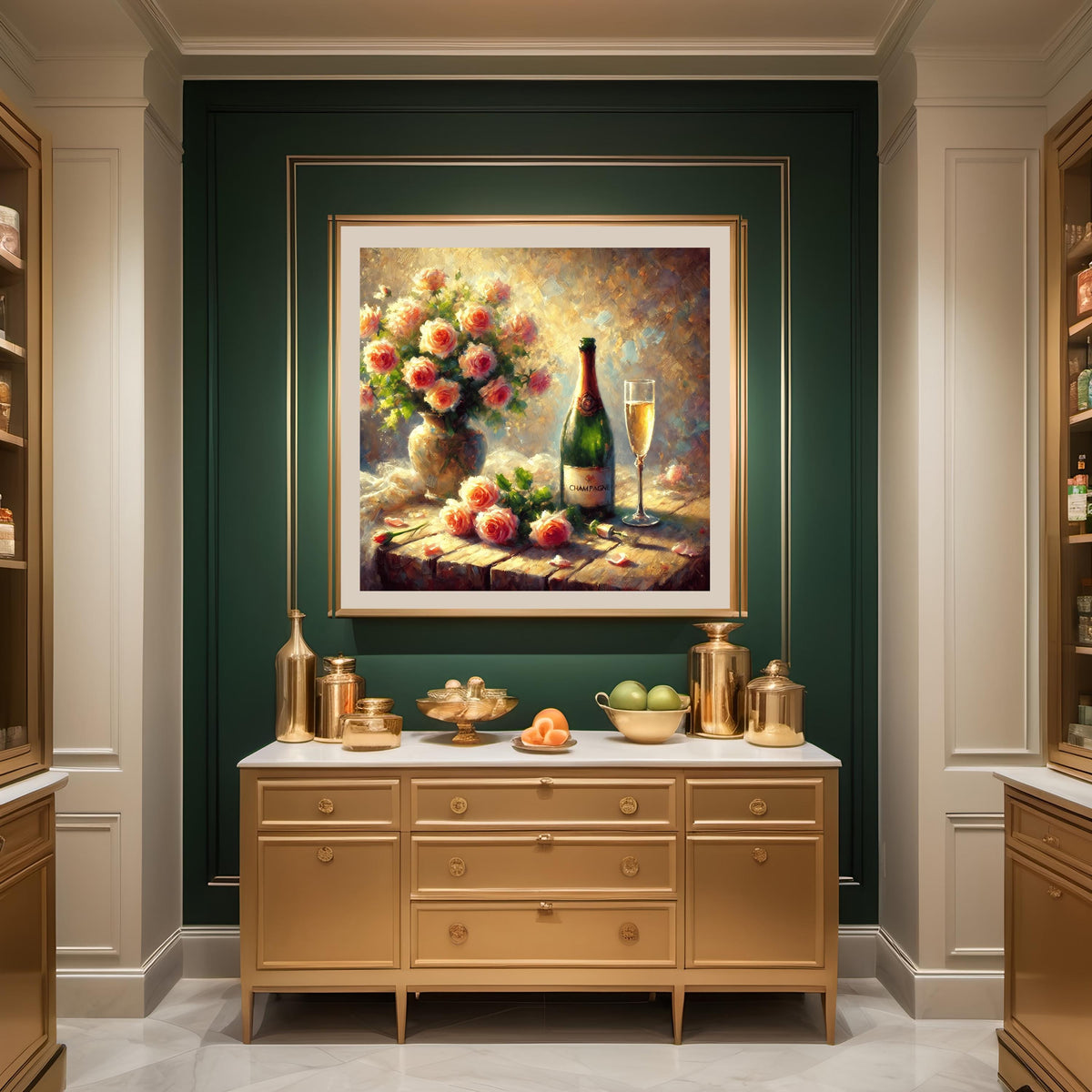 Champagne and Roses Impressionist Painting: Romantic Still Life (Digital Download)