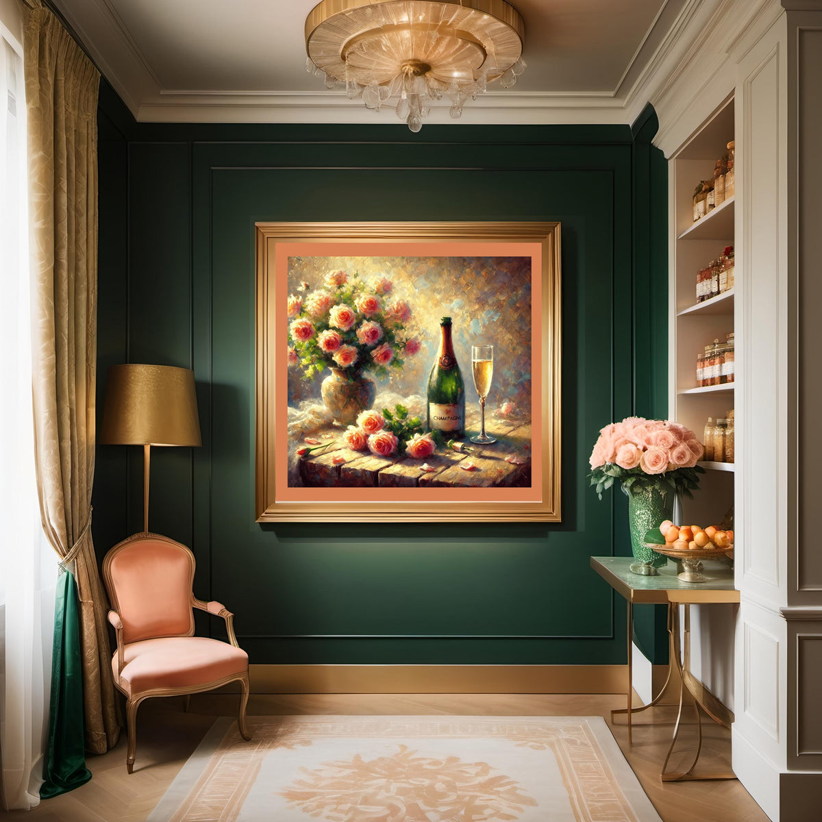 Champagne and Roses Impressionist Painting: Romantic Still Life (Digital Download)