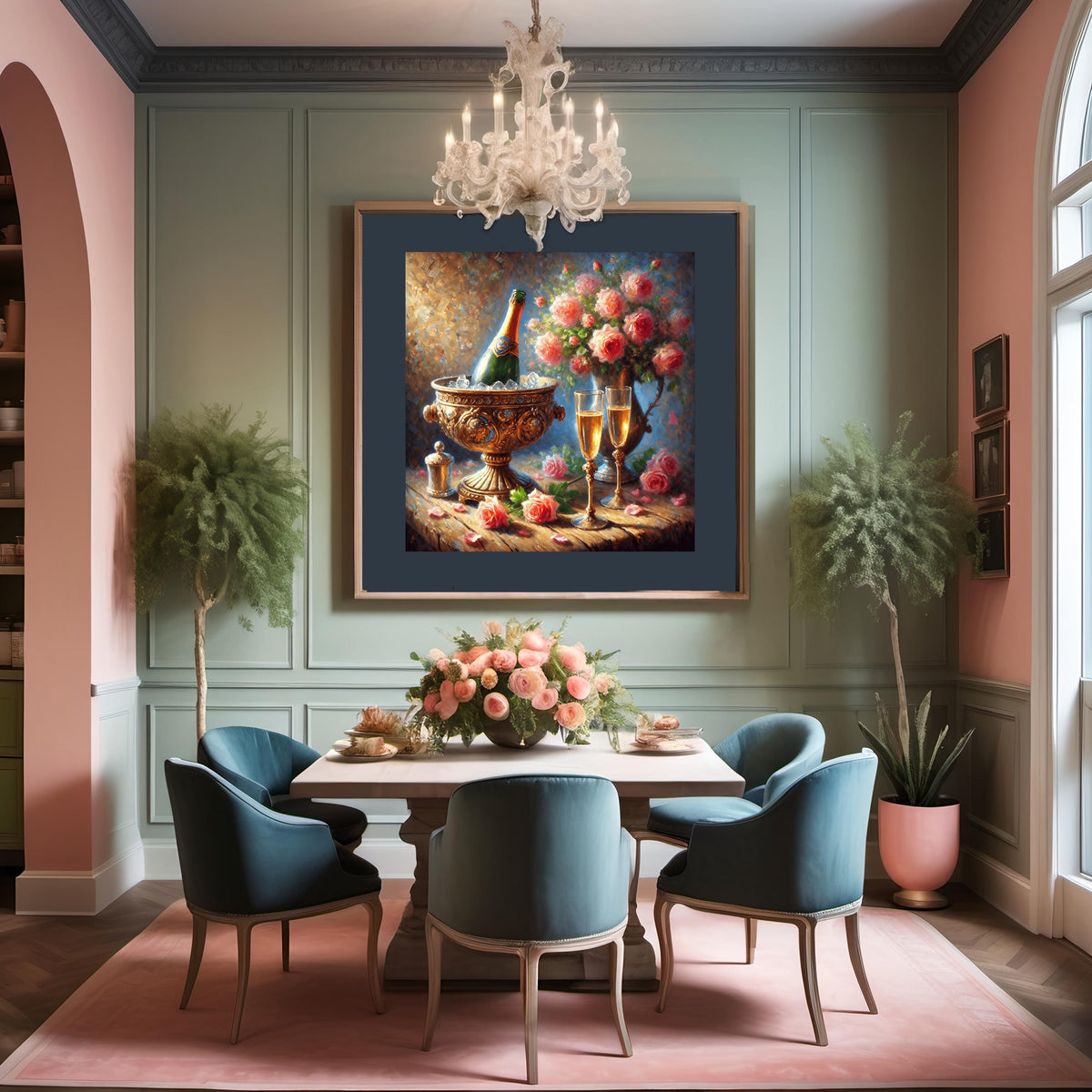 Champagne and Roses Still Life Art Print: Romantic Valentines Decor (Digital Download)