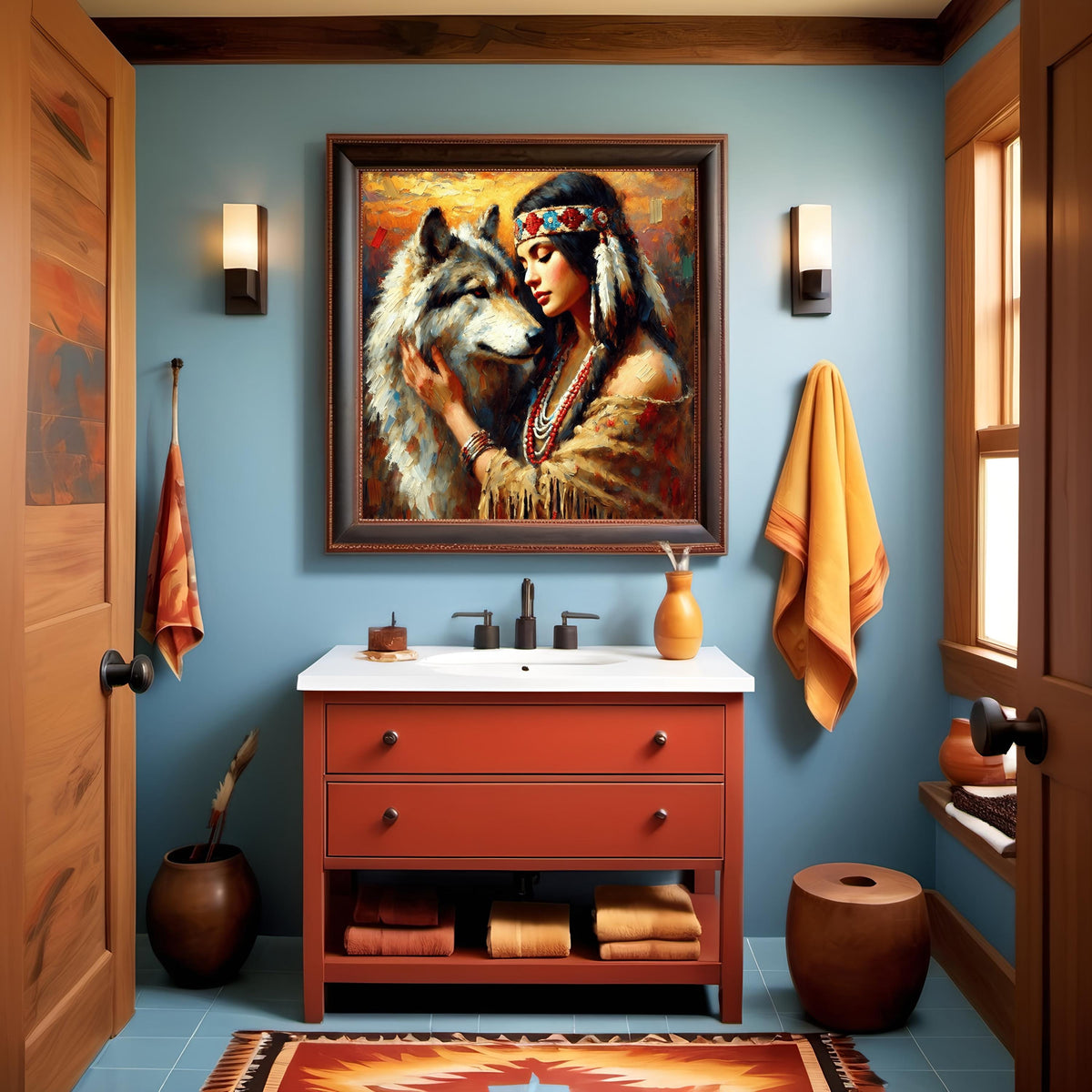 Native American Woman and Wolf Art Print: Spiritual Impressionism (Digital Download) 2