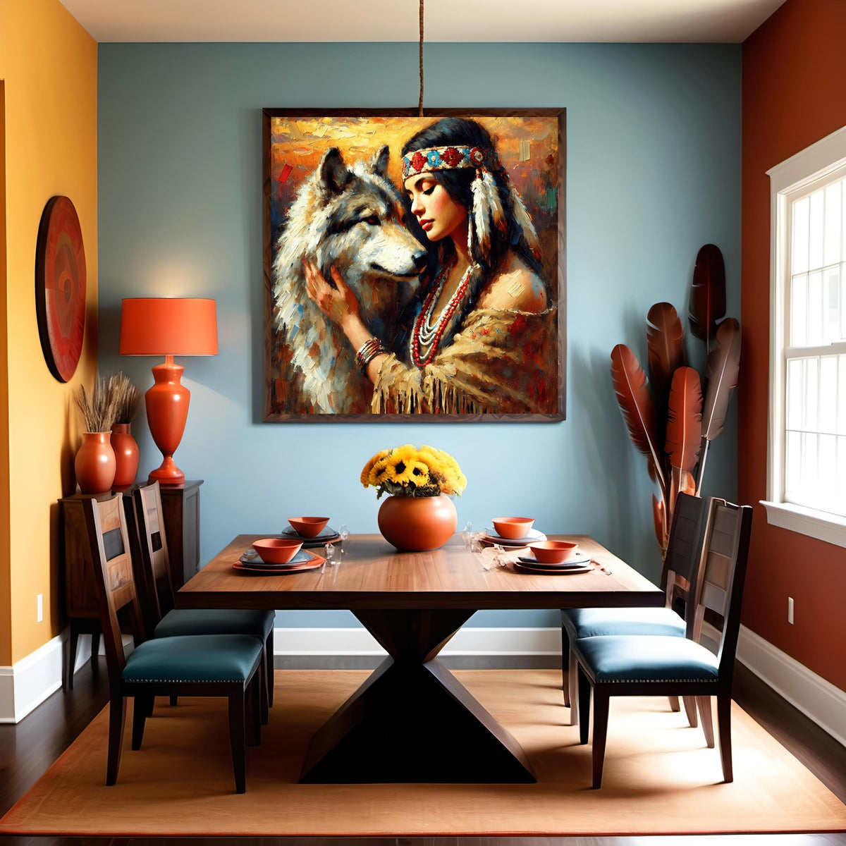 Native American Woman and Wolf Art Print: Spiritual Impressionism (Digital Download) 2