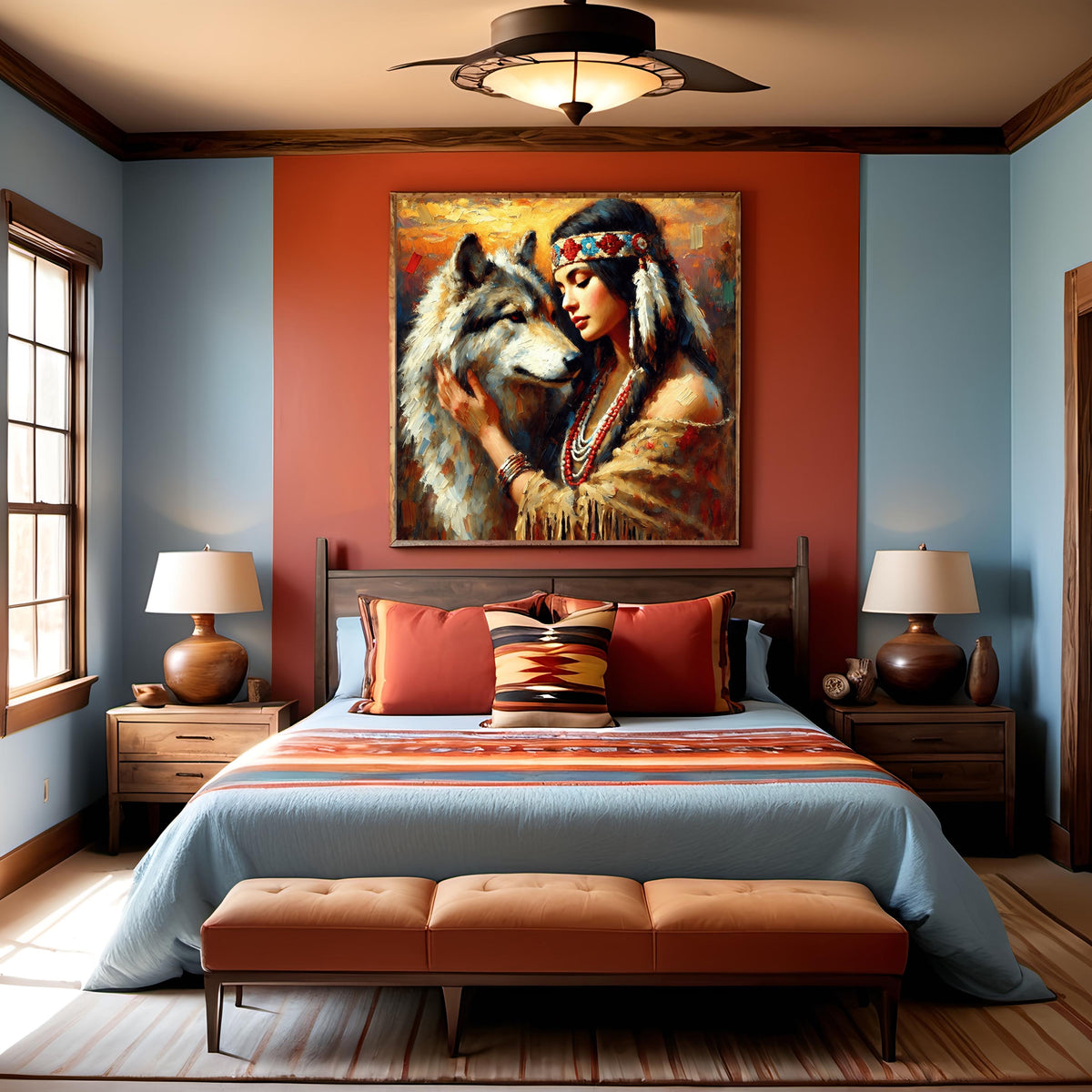 Native American Woman and Wolf Art Print: Spiritual Impressionism (Digital Download) 2
