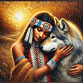 Native American Woman and Wolf Art Print: Spiritual Home Decor (Digital Download)