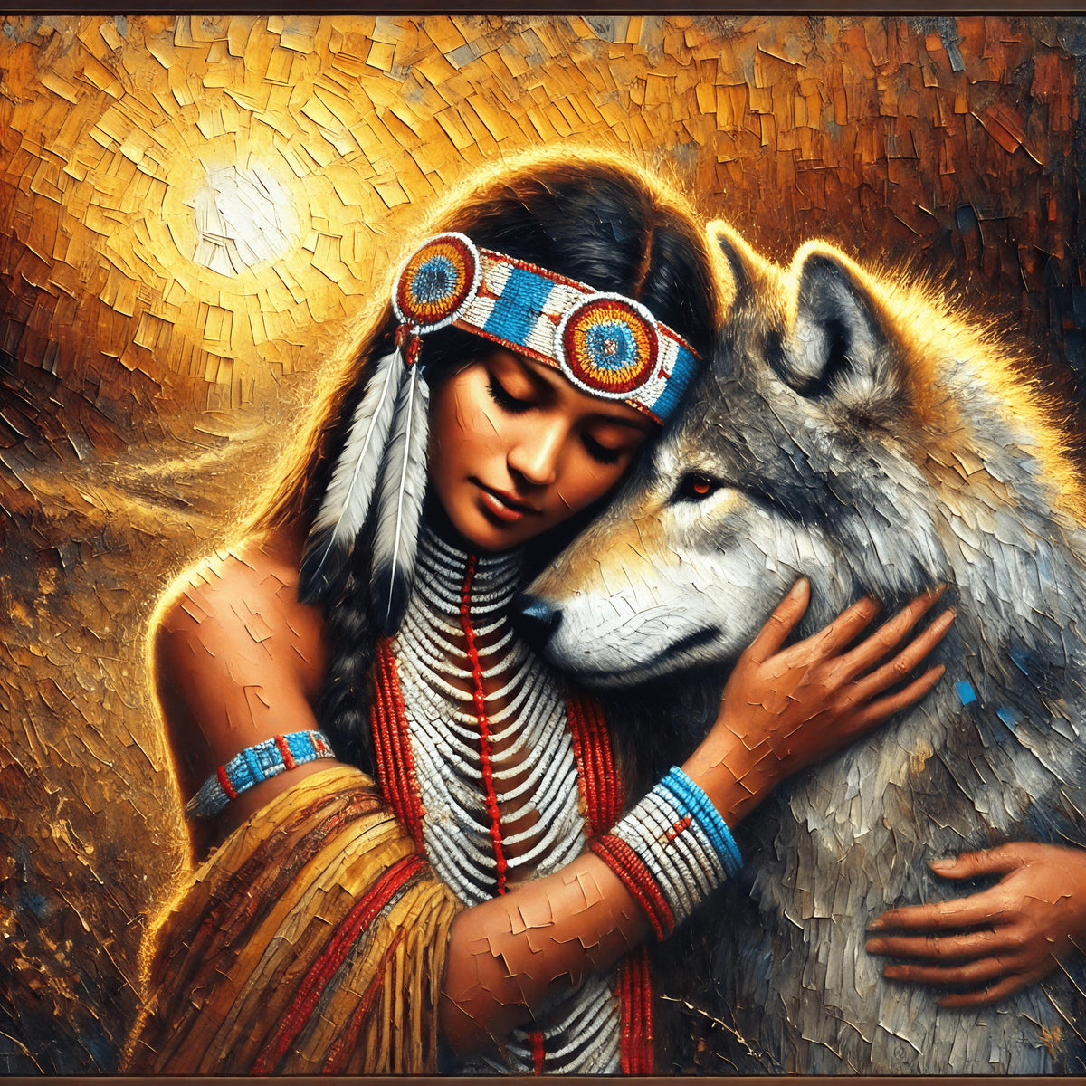 Native American Woman and Wolf Art Print: Spiritual Home Decor (Digital Download)