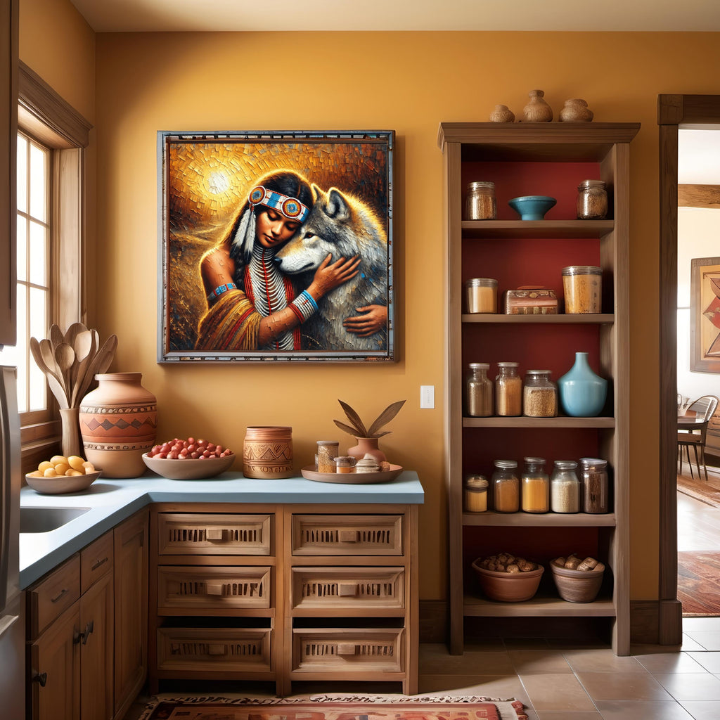 Native American Woman and Wolf Art Print: Spiritual Home Decor (Digital Download)