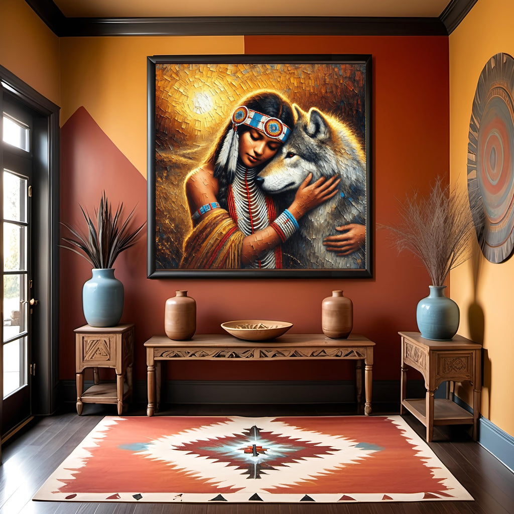 Native American Woman and Wolf Art Print: Spiritual Home Decor (Digital Download)
