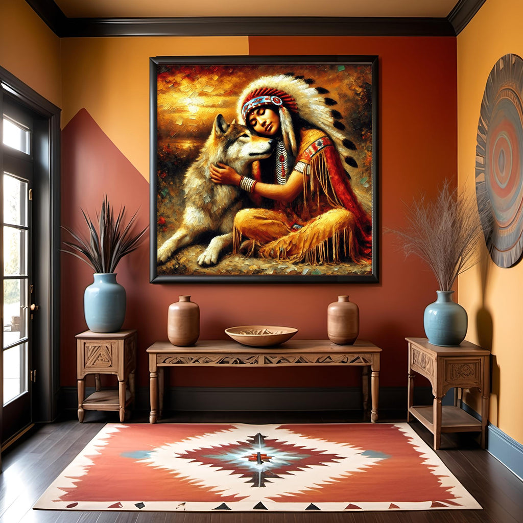 Native American Woman and Wolf Art Print: Spiritual Impressionism (Digital Download)