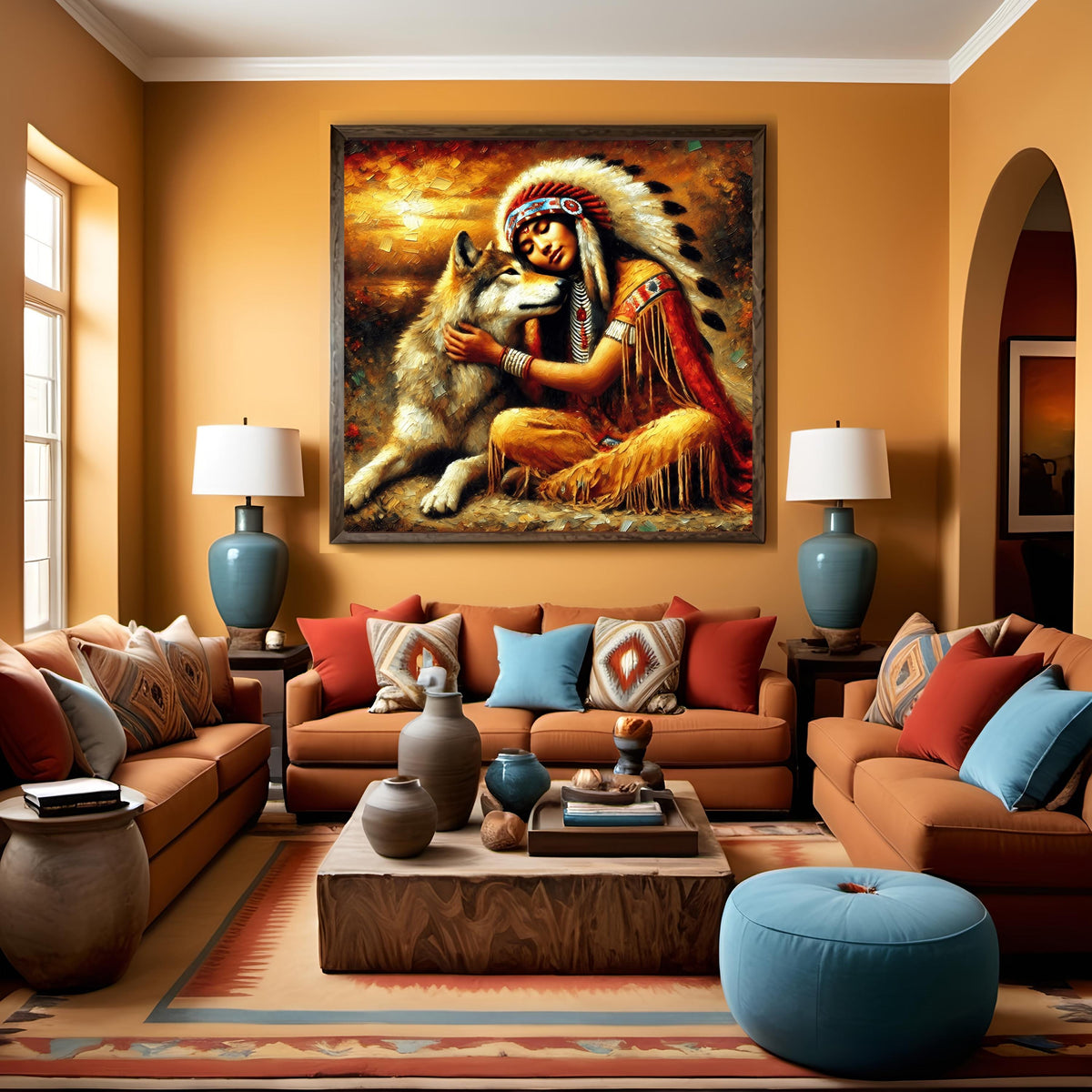 Native American Woman and Wolf Art Print: Spiritual Impressionism (Digital Download)