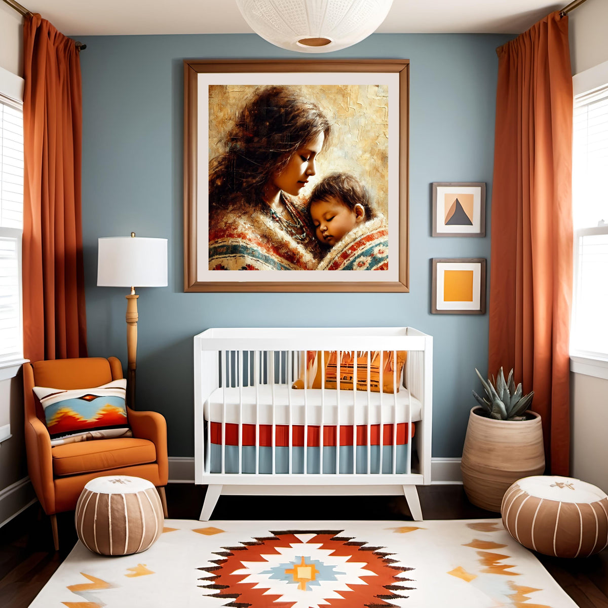 Native American Mother and Child Art Print: Impressionist Home Decor (Digital Download)