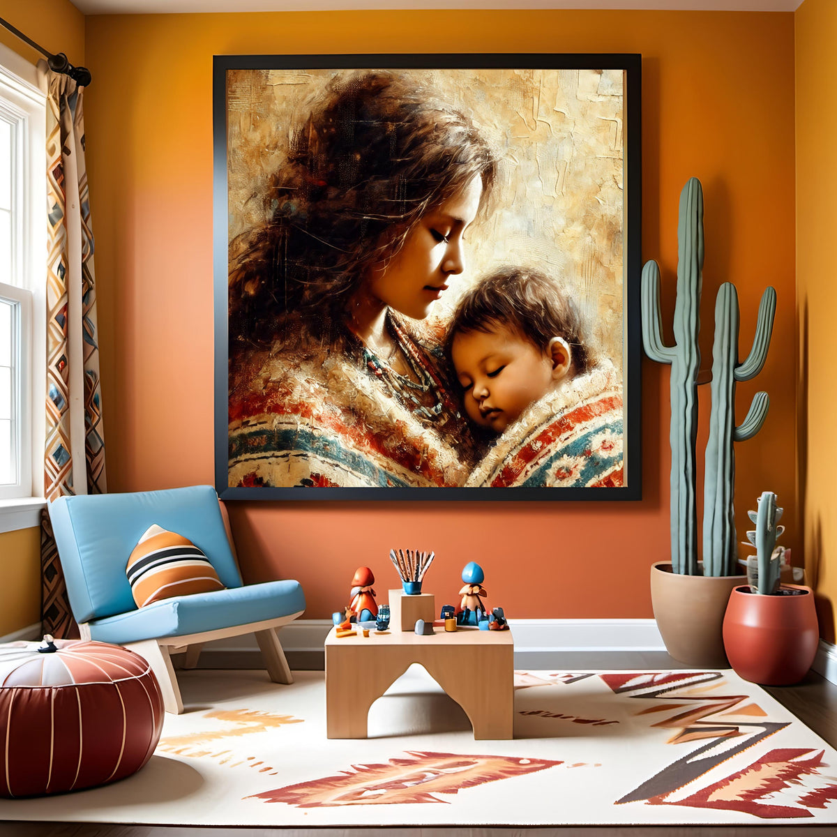 Native American Mother and Child Art Print: Impressionist Home Decor (Digital Download)