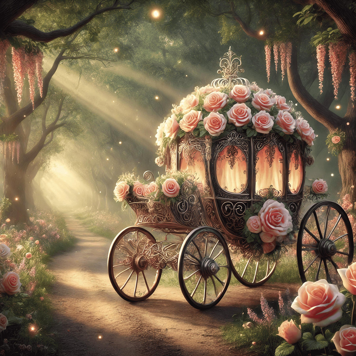 Fairytale Rose Carriage Print: Vintage Valentine Wall Art (Digital Download)