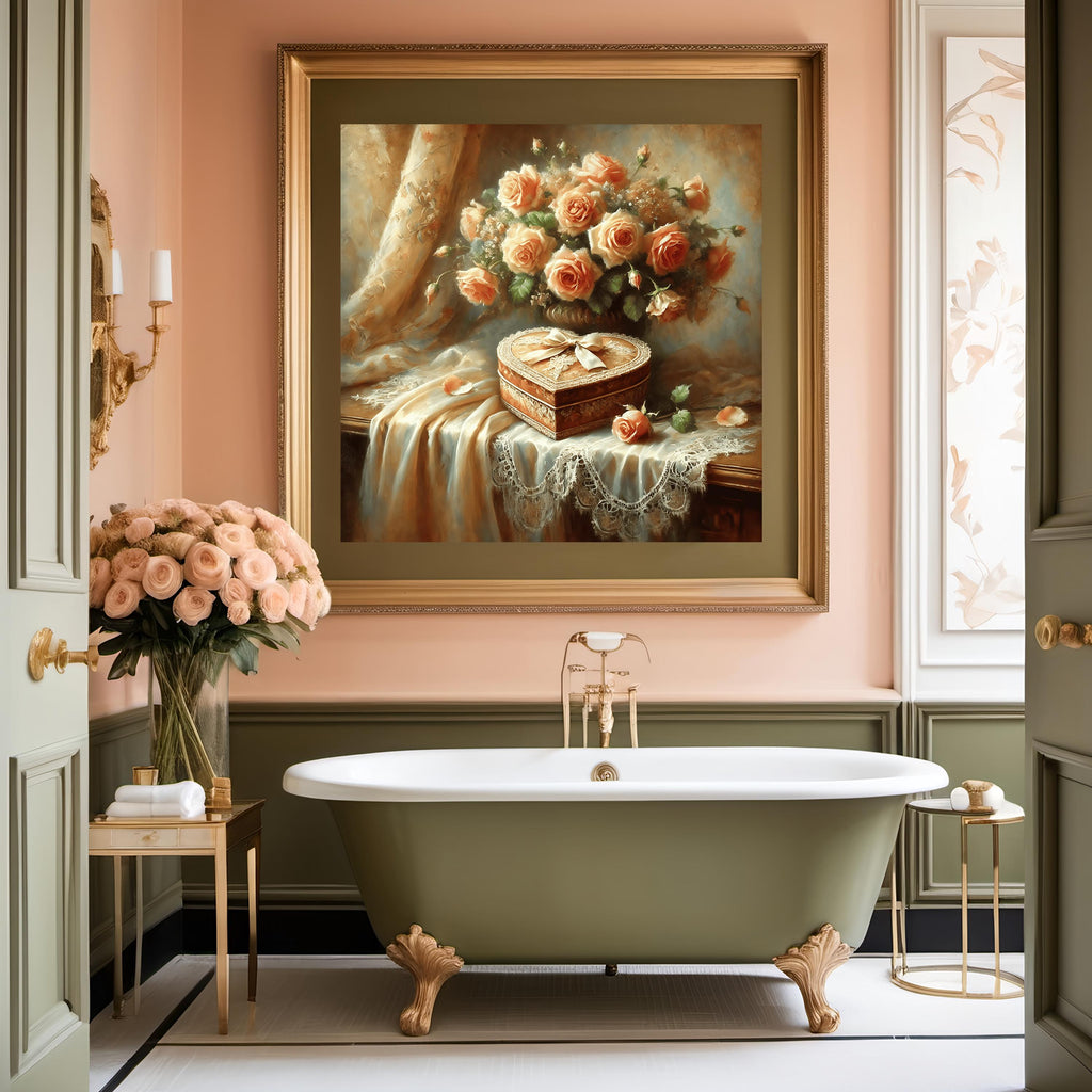 Vintage Roses Still Life Art Print: Heart-Shaped Box (Digital Download)