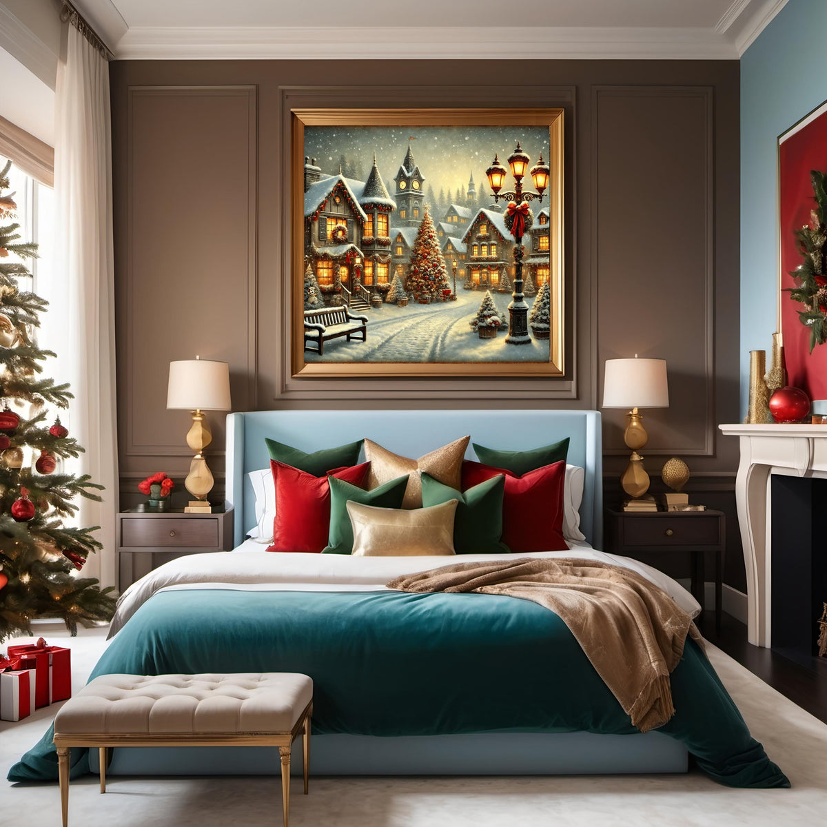 Vintage Christmas Town Art: Festive Winter Village Digital Print (4096X4096 pixels)
