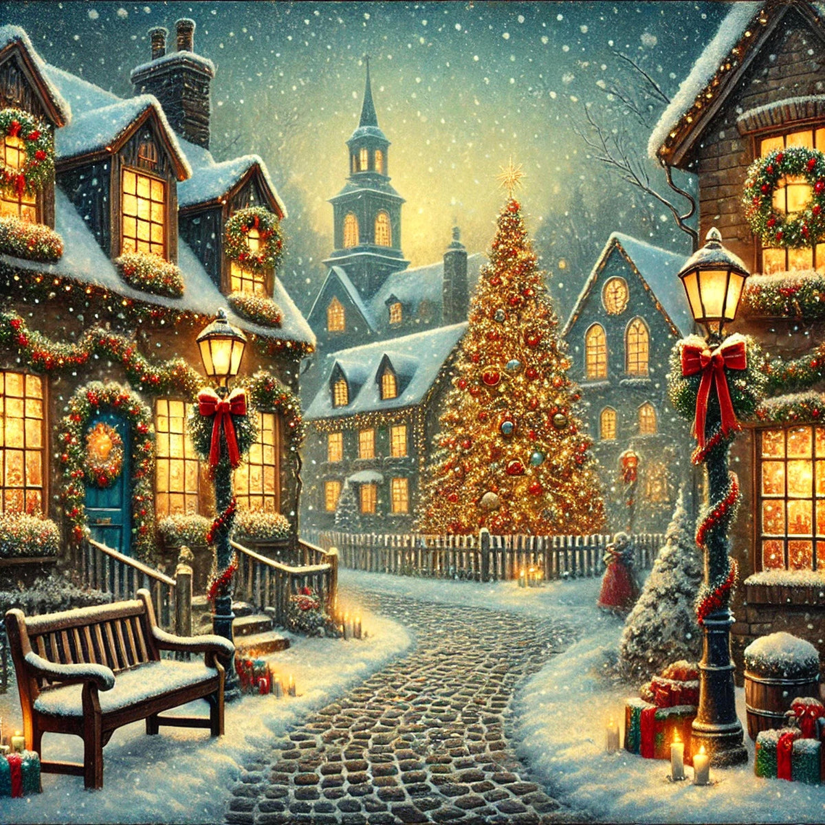 Vintage Christmas Town Print: Nostalgic Holiday Wall Art (Digital Download)