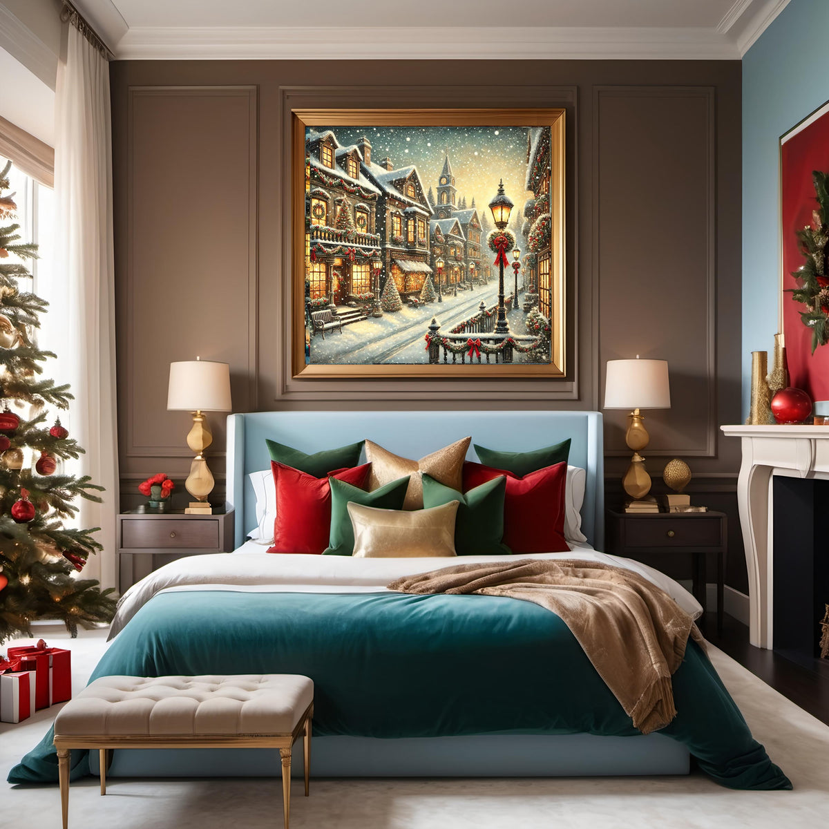 Vintage Christmas Town Art: Snow-Covered Winter Village (Digital Print)