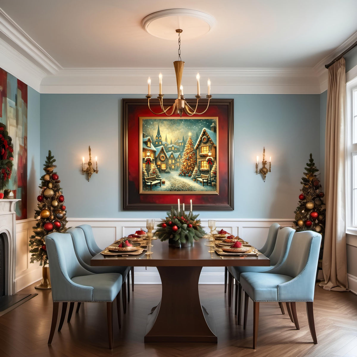 Christmas Village Snowy Scene Print: Holiday Wall Art (Digital Download)