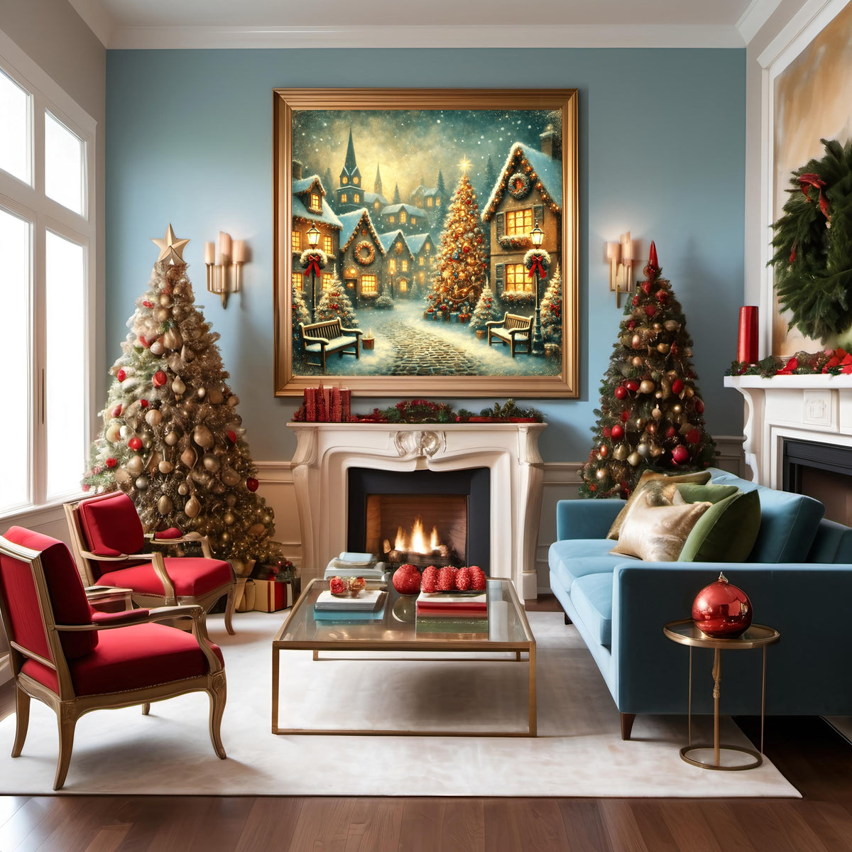 Christmas Village Snowy Scene Print: Holiday Wall Art (Digital Download)