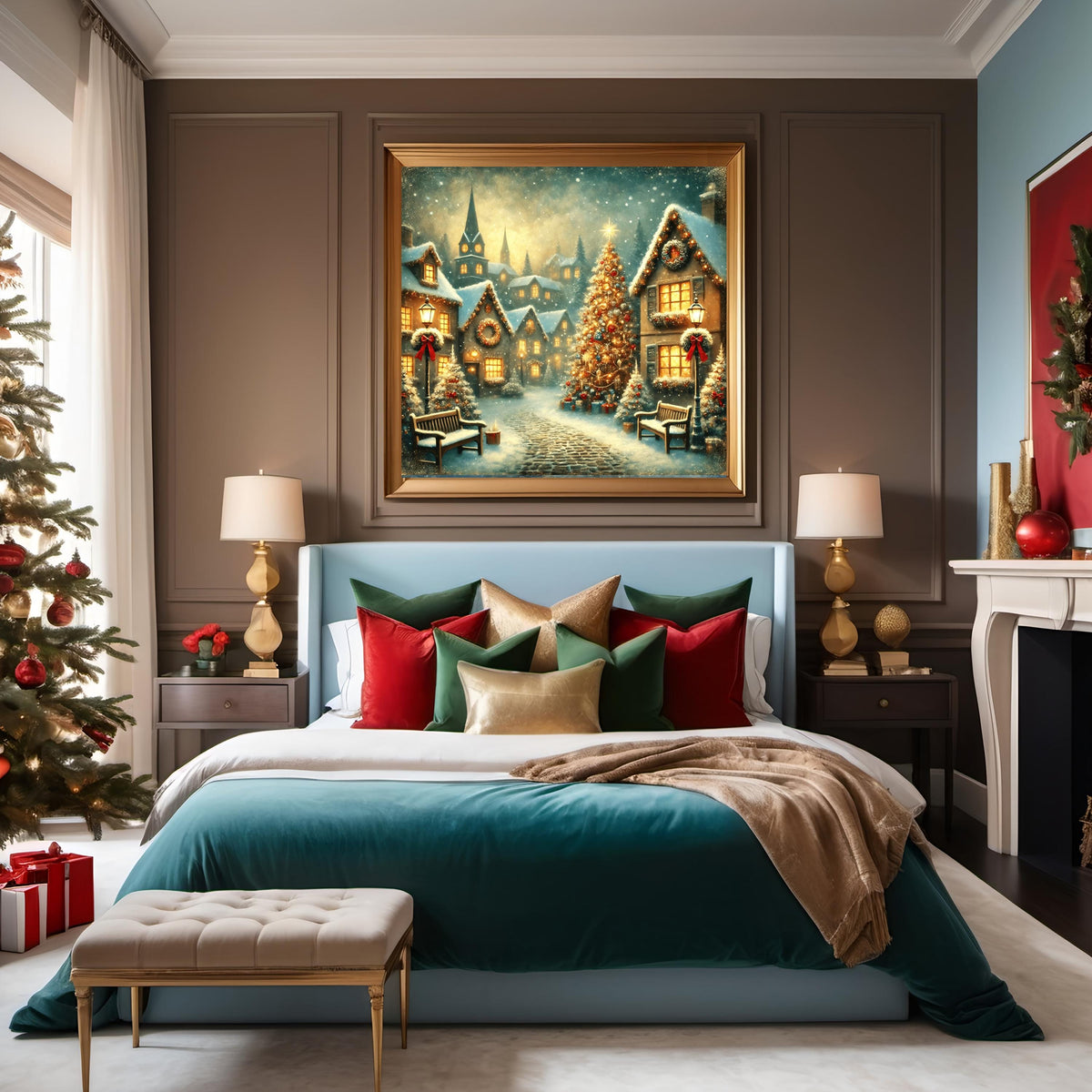 Christmas Village Snowy Scene Print: Holiday Wall Art (Digital Download)