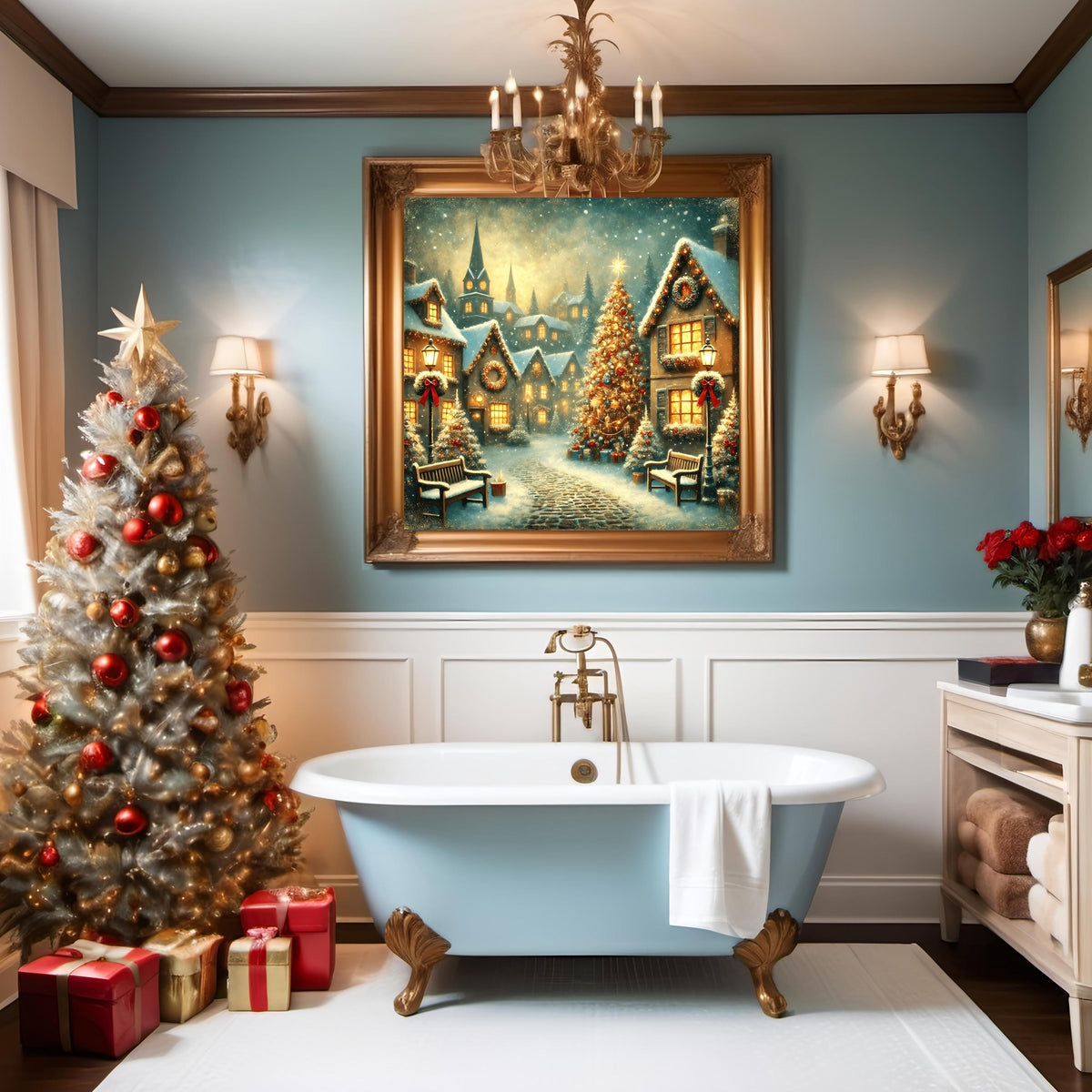 Christmas Village Snowy Scene Print: Holiday Wall Art (Digital Download)