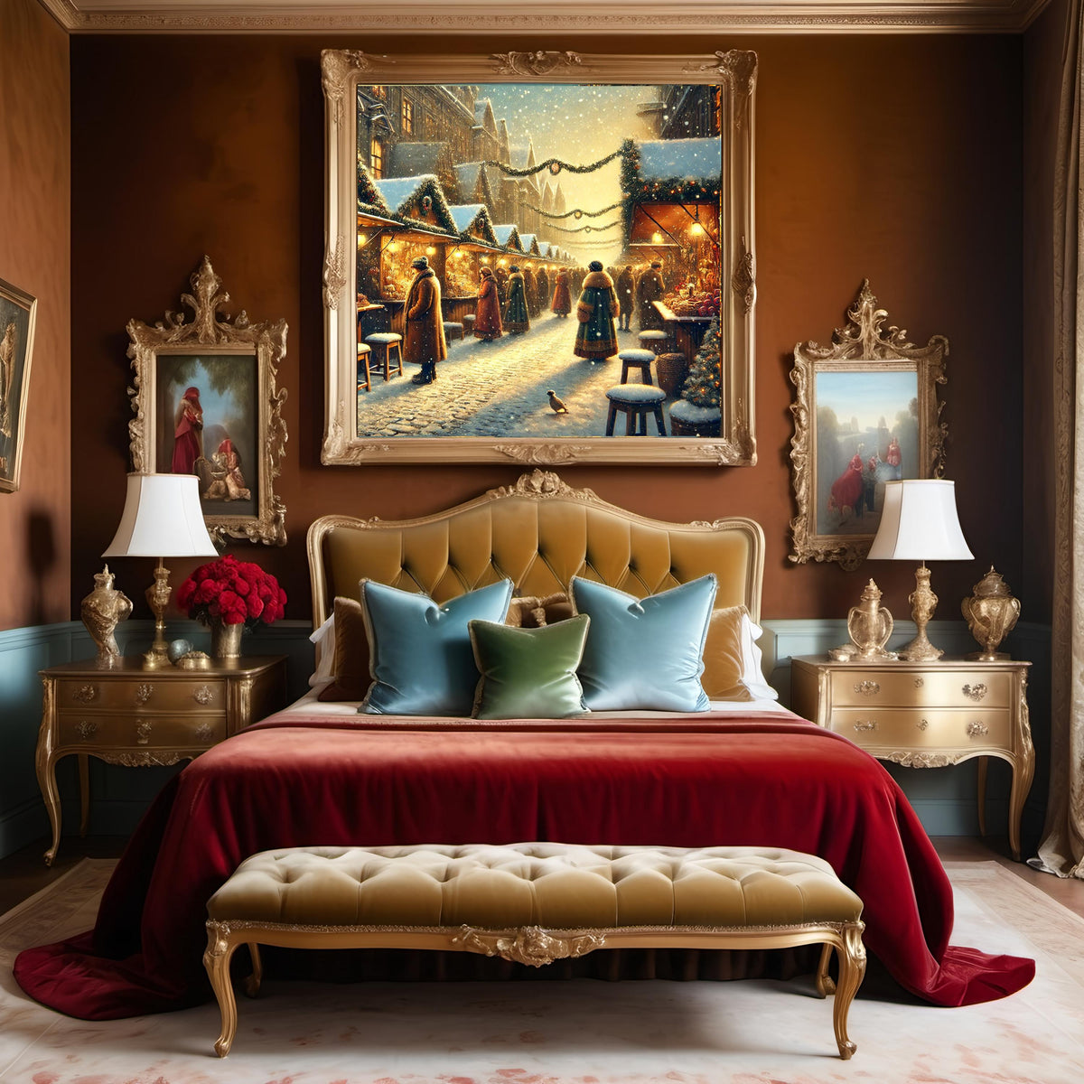 Vintage Christmas Market Scene Art: Snowy Winter Village (Digital Print)
