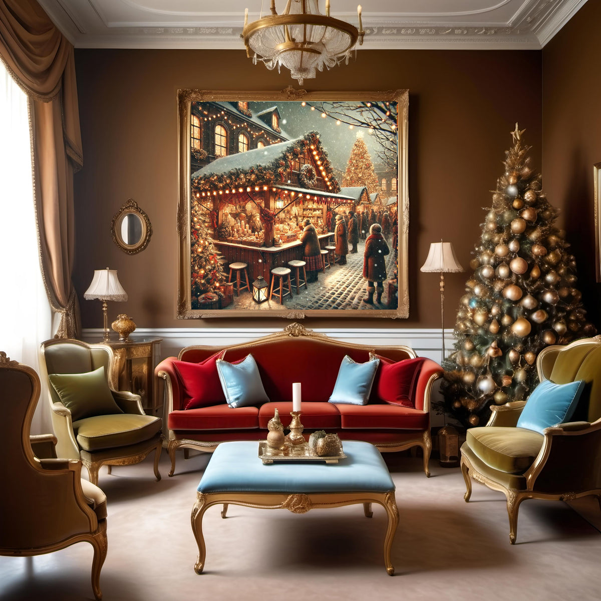 Vintage Christmas Market Scene Art: Festive Winter Village (Digital Print) 2