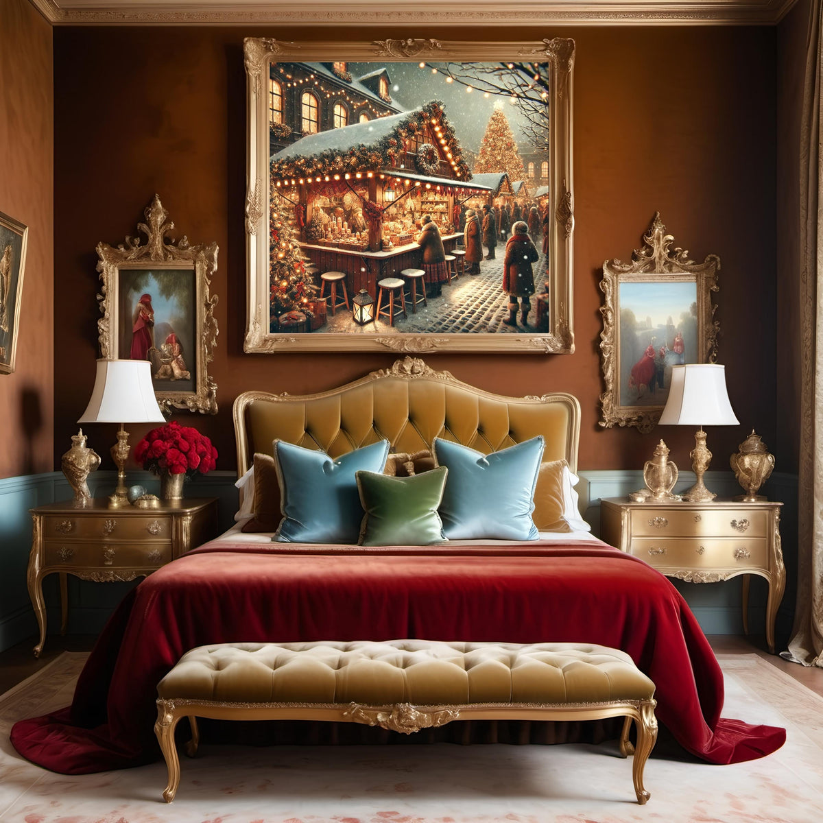 Vintage Christmas Market Scene Art: Festive Winter Village (Digital Print) 2