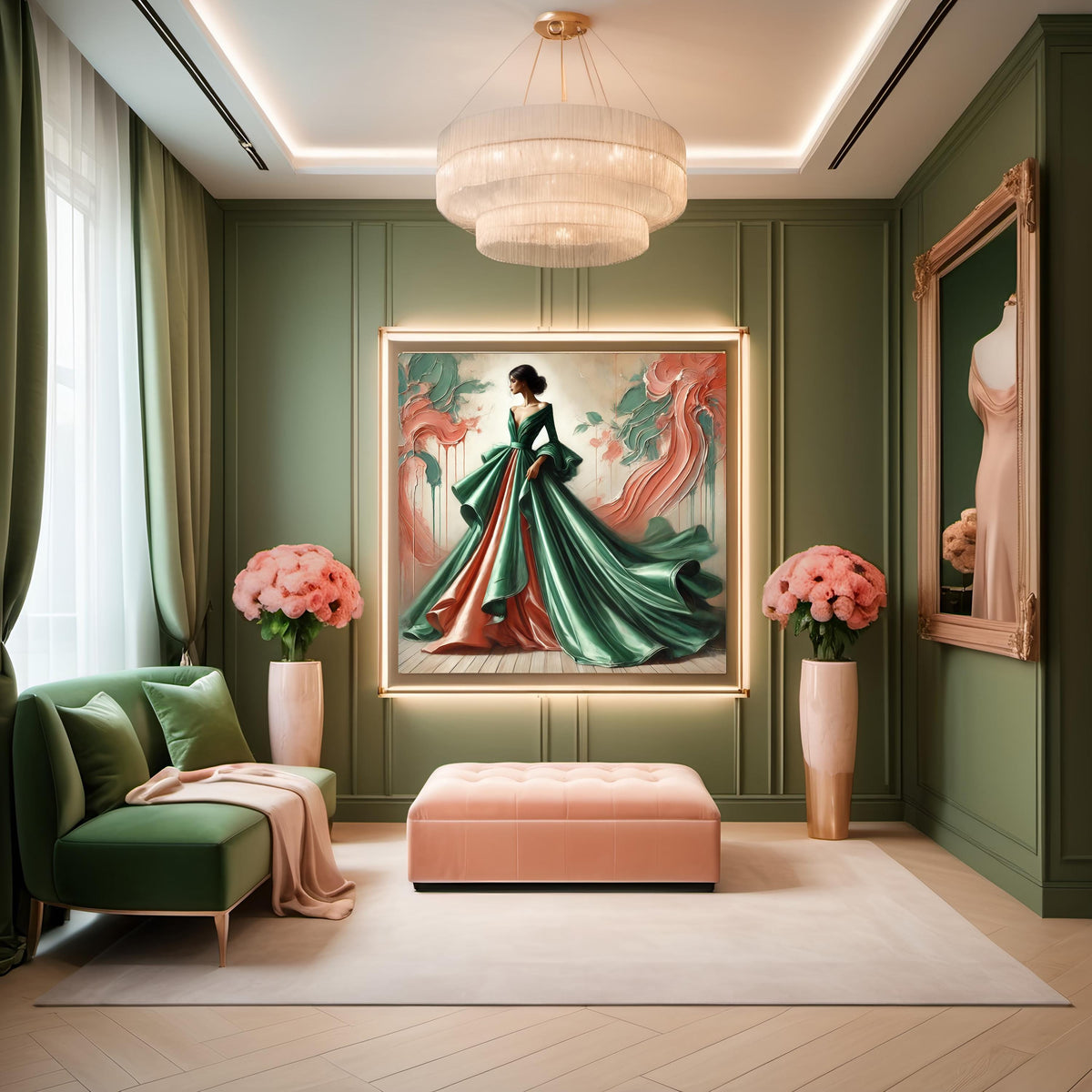 Vintage High-Fashion Gown Art Print: Flowing Dress, Elegant Home Decor (Digital Download)