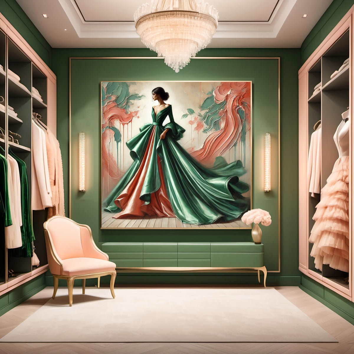 Vintage High-Fashion Gown Art Print: Flowing Dress, Elegant Home Decor (Digital Download)