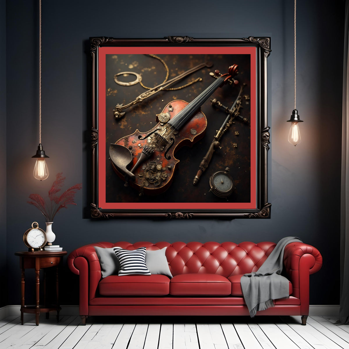 Steampunk Clockwork Violin Art: Music Room Decor (Digital Download)