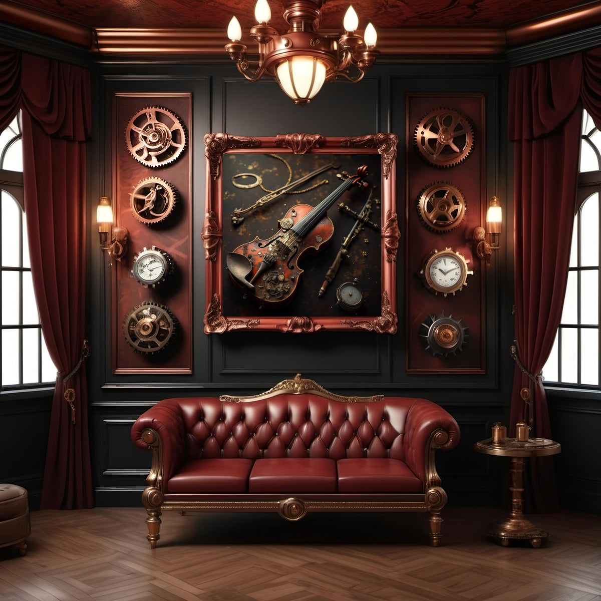 Steampunk Clockwork Violin Art: Music Room Decor (Digital Download)