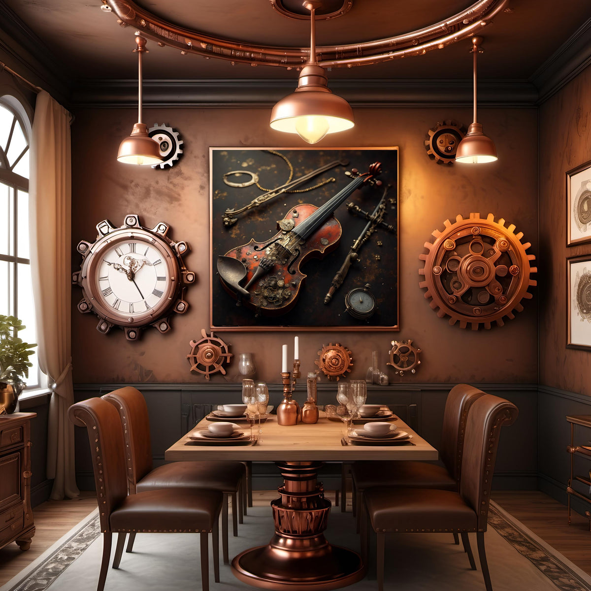 Steampunk Clockwork Violin Art: Music Room Decor (Digital Download)