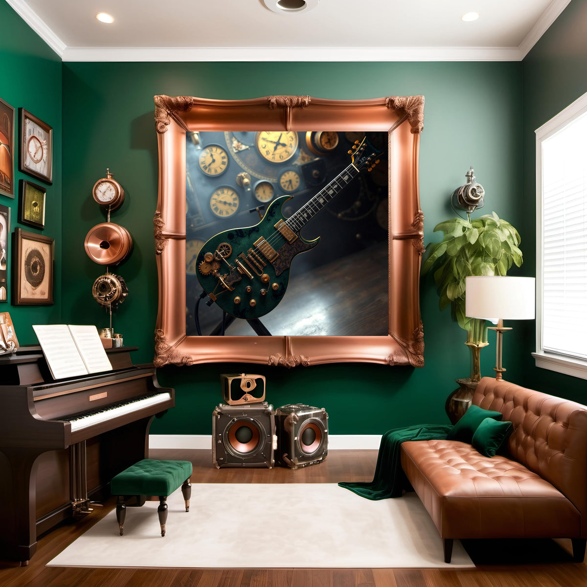 Steampunk Electric Guitar Wall Art: Music Room Decor (Digital Download)