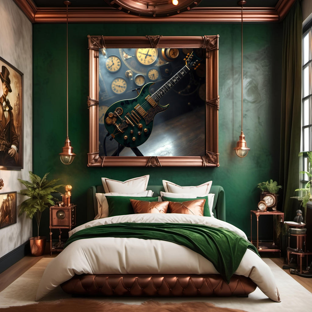 Steampunk Electric Guitar Wall Art: Music Room Decor (Digital Download)