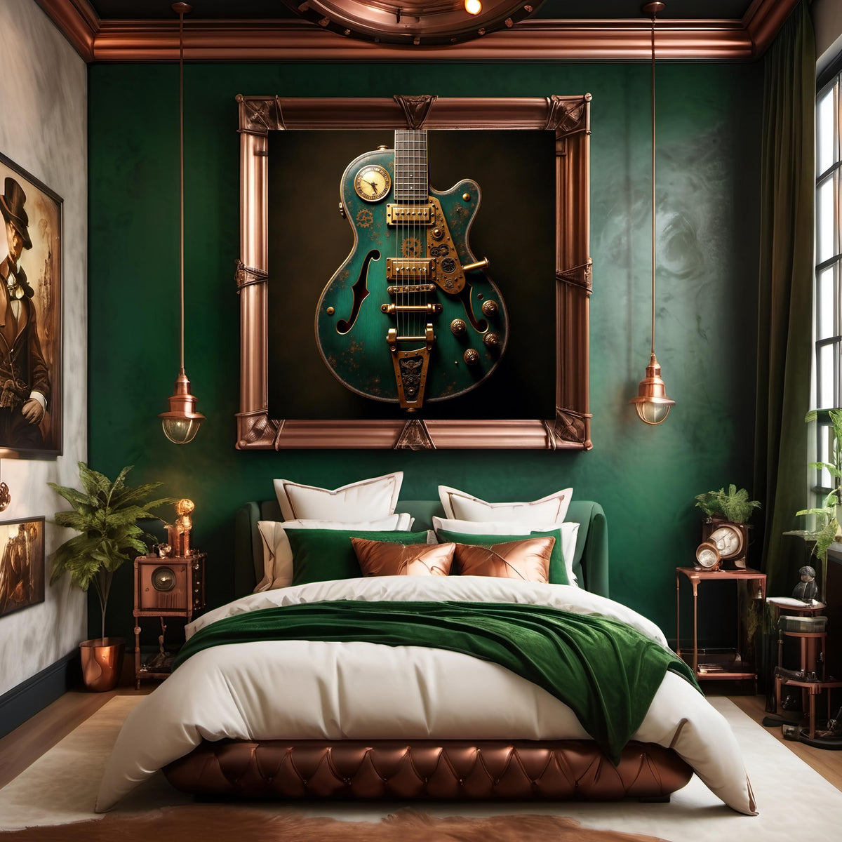 Steampunk Electric Guitar Art: Futuristic Music Room Decor (Digital Download)