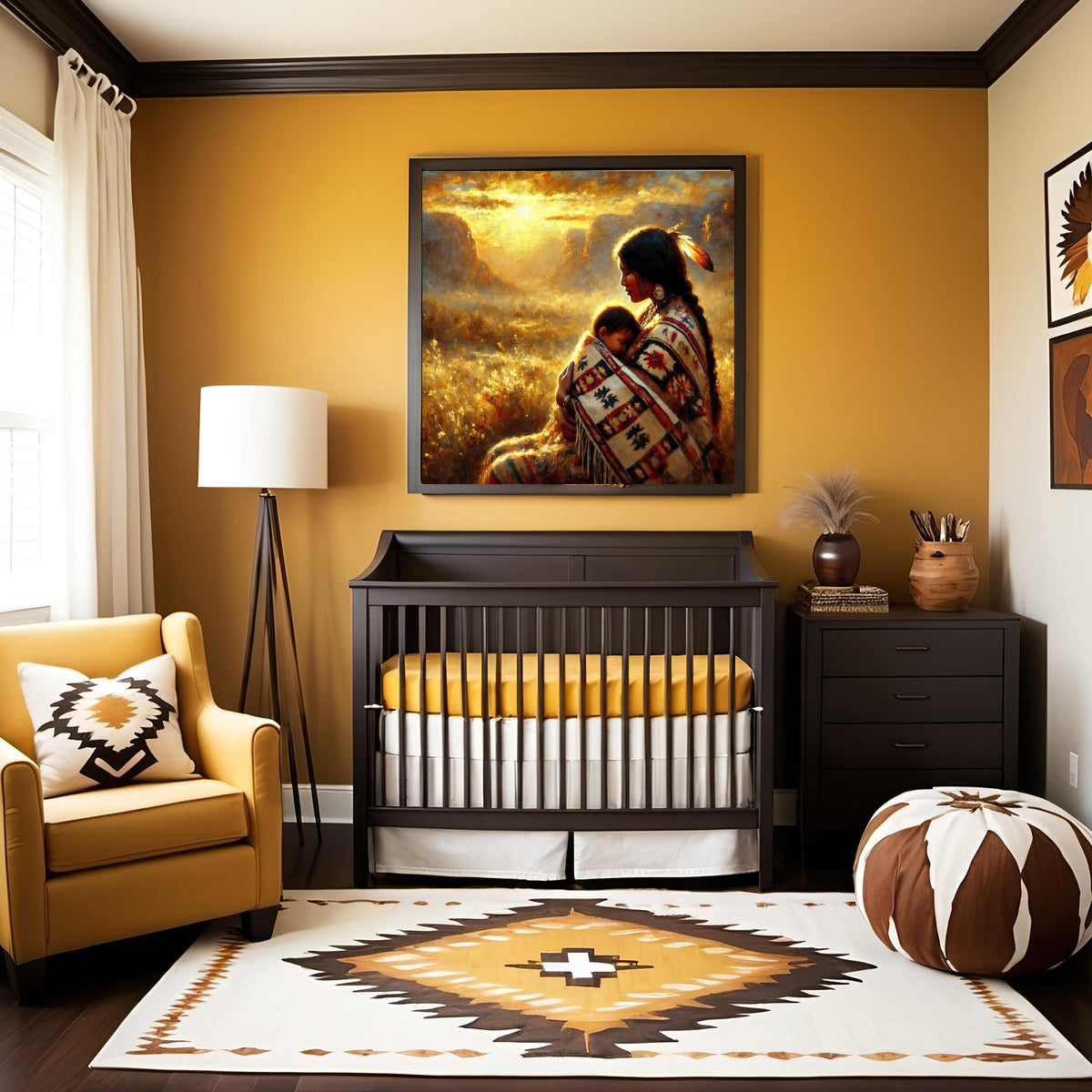 Native American Mother and Child Art Print: Impressionist Cultural Decor (Digital Download)