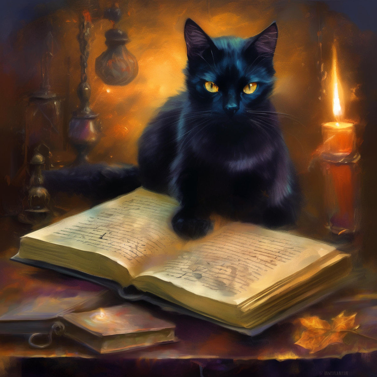 Black Cat Magic Book Art: Witchy Halloween Decor (Digital Download)