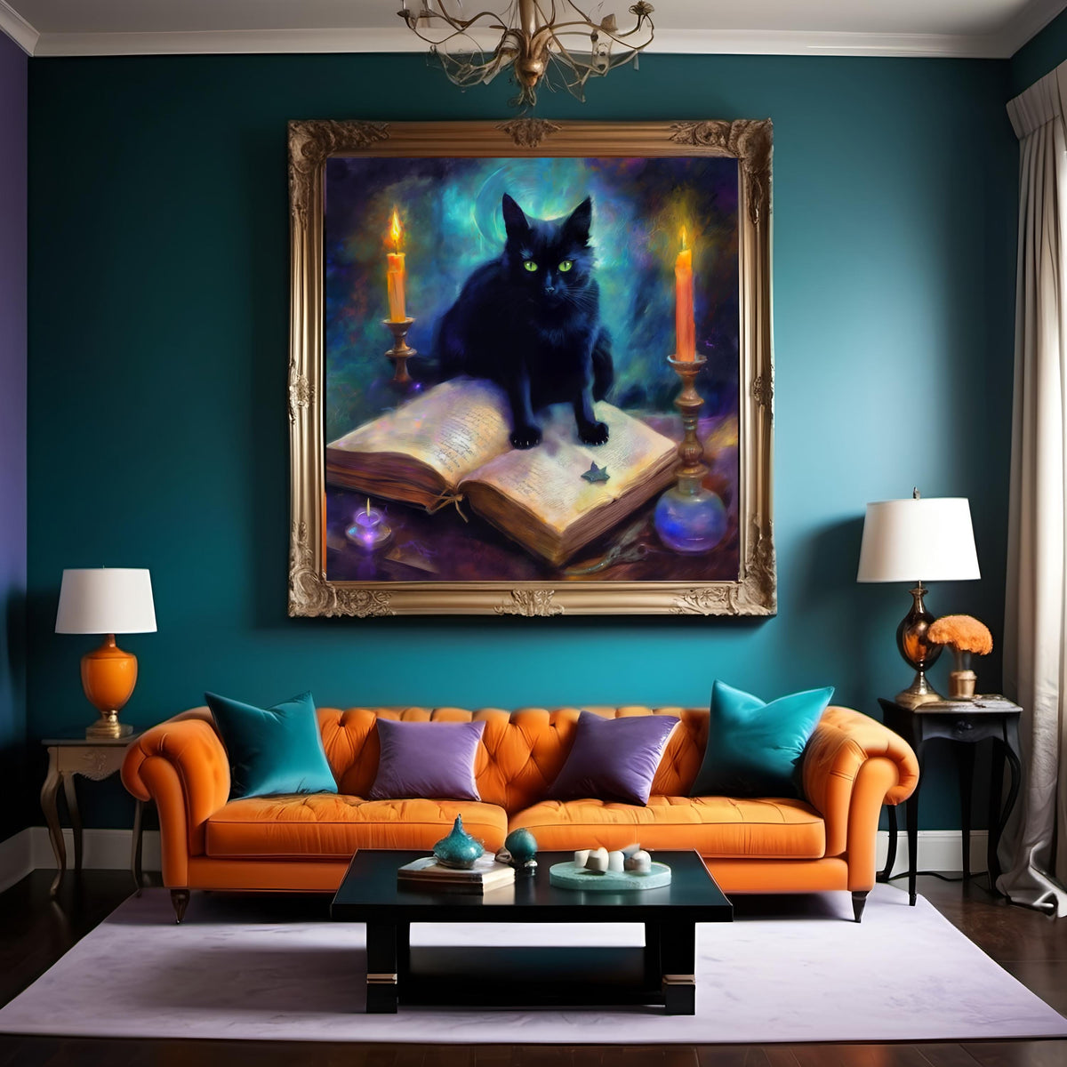 Mystical Black Cat Art Print: Halloween Witch Decor (Digital Download)