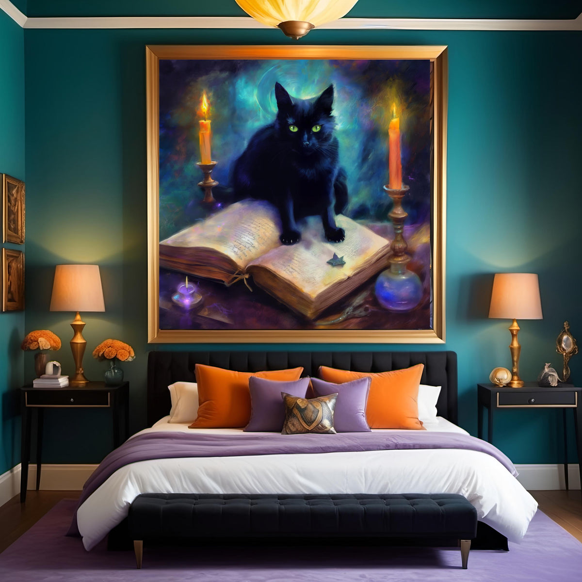 Mystical Black Cat Art Print: Halloween Witch Decor (Digital Download)