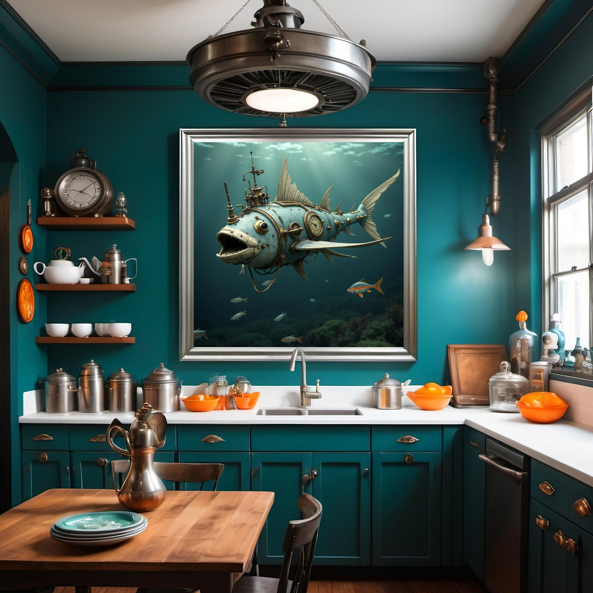 Steampunk Clockwork Fish Print: Quirky Nautical Wall Art (Digital Download)