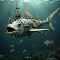 Steampunk Clockwork Fish Print: Quirky Nautical Wall Art (Digital Download)